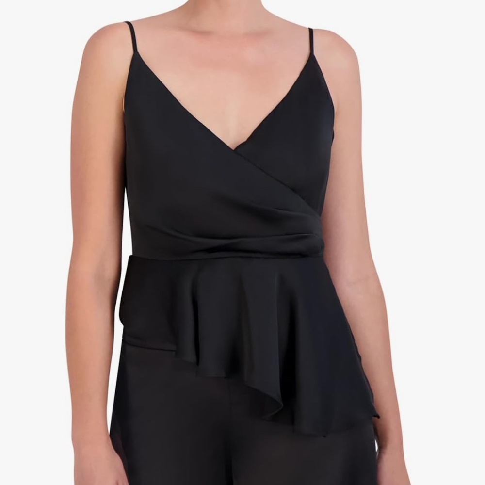 BCBGMAXAZRIA 2BX2T03 Black Peplum Satin Top SAMPLE NEW WITHOUT TAG